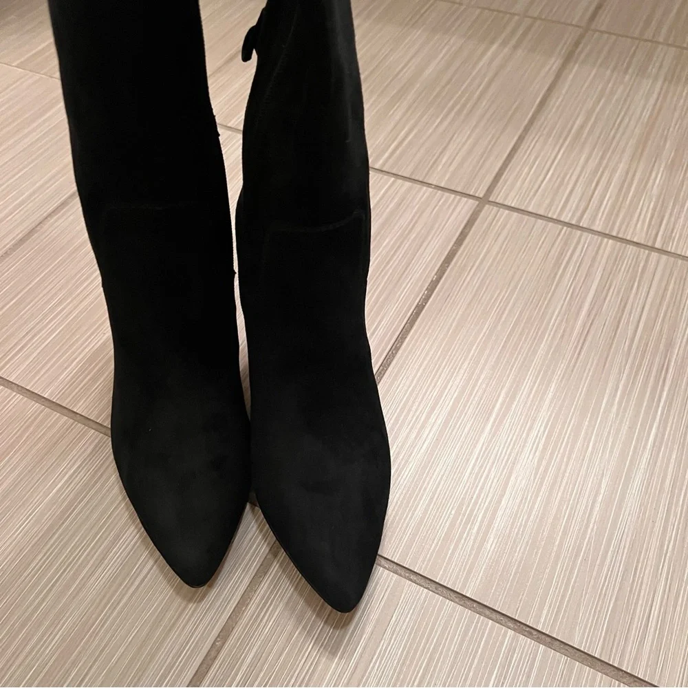 Adrienne Vittadini Over The Knee Black Suede Leather Boots 6 stiletto heel ties